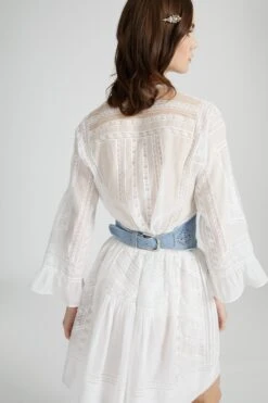 ERMANNO SCERVINO Cotton Muslin Kimono Shirt With Valencienne Lace And Small Bow. -Angelina Store D462K706JGE 14800 05