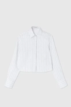 ERMANNO SCERVINO Silk Blend Micro-striped Crop Shirt
