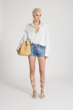 ERMANNO SCERVINO Micro-striped Silk Blend Over Shirt -Angelina Store D462K731MJJ A4501 03