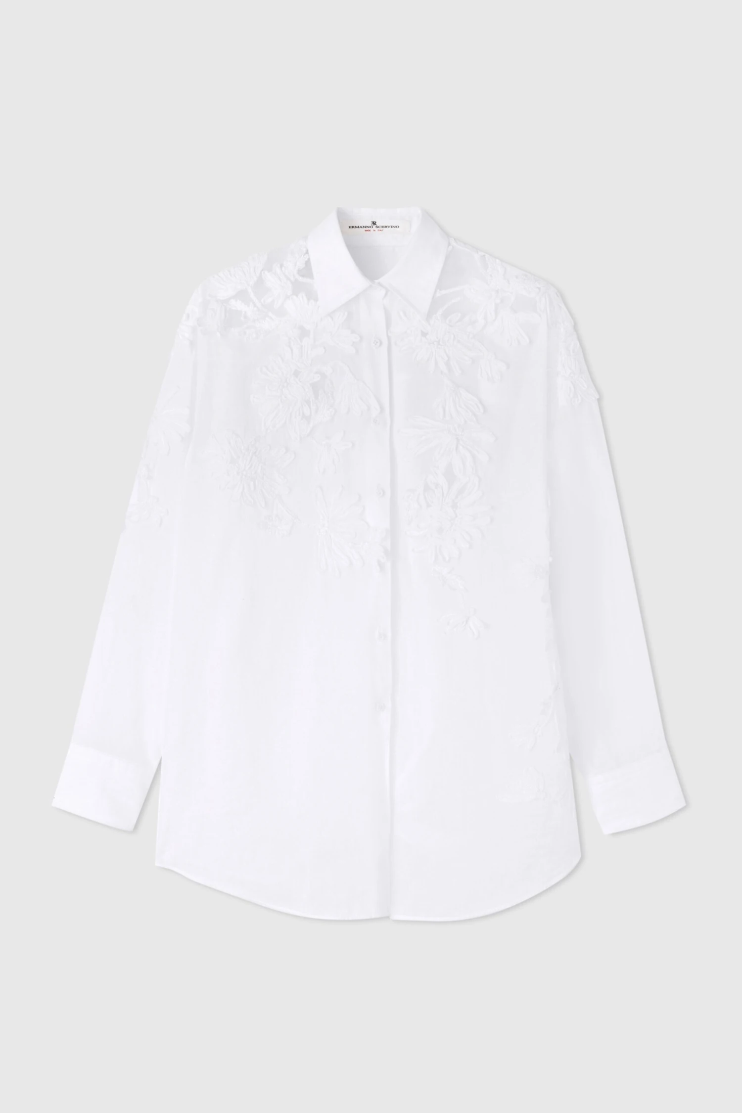 ERMANNO SCERVINO Oversized Cotton Muslin Shirt With Handmade Ribbon Floral Embroidery 3 ERMANNO SCERVINO Oversized Cotton Muslin Shirt With Handmade Ribbon Floral Embroidery