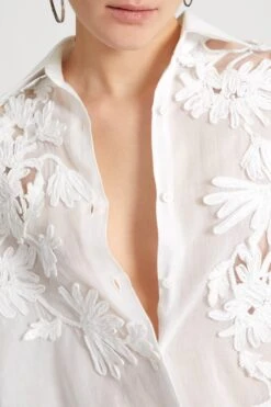 ERMANNO SCERVINO Oversized Cotton Muslin Shirt With Handmade Ribbon Floral Embroidery 10 ERMANNO SCERVINO Oversized Cotton Muslin Shirt With Handmade Ribbon Floral Embroidery -Angelina Store D462K742JBN 10601 04