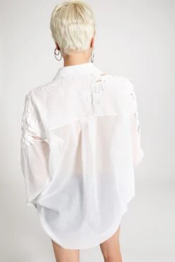 ERMANNO SCERVINO Oversized Cotton Muslin Shirt With Handmade Ribbon Floral Embroidery 11 ERMANNO SCERVINO Oversized Cotton Muslin Shirt With Handmade Ribbon Floral Embroidery -Angelina Store D462K742JBN 10601 05