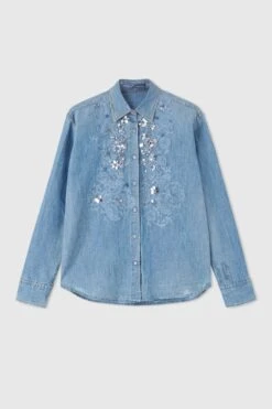 ERMANNO SCERVINO Regular Denim Shirt With Stone Applique And Matching Lace