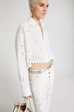 ERMANNO SCERVINO Cotton Muslin Crop Shirt With Geometric Cut-out 9 ERMANNO SCERVINO Cotton Muslin Crop Shirt With Geometric Cut-out -Angelina Store D462K784YBY 10601 03