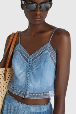 ERMANNO SCERVINO Short Top With Fine Straps And Valencienne Lace -Angelina Store D462L303EMY S4217 05