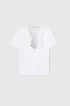ERMANNO SCERVINO T-shirt With Deep V-neck And Silk Lace And Ruffle Applications