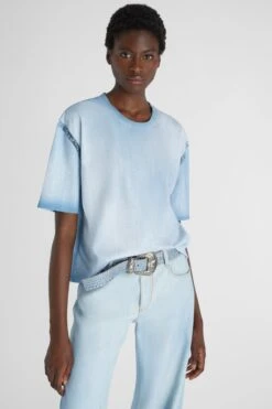 ERMANNO SCERVINO Boxy T-shirt With Jeans Print And Valencienne Lace Appliques -Angelina Store D462L366LJO S4217 03