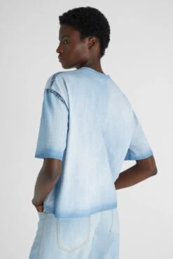 ERMANNO SCERVINO Boxy T-shirt With Jeans Print And Valencienne Lace Appliques -Angelina Store D462L366LJO S4217 04