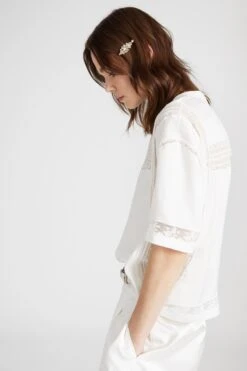 ERMANNO SCERVINO Oversize Silk T-shirt With Valencienne Lace Details -Angelina Store D462L747XJT 10602 03