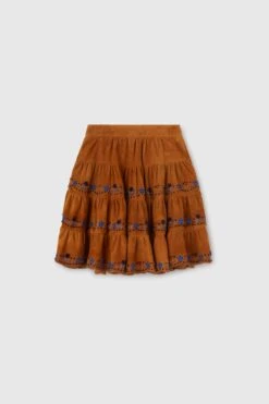 ERMANNO SCERVINO Knee-length Flared Skirt In Suede With Handmade Floral Embroidery