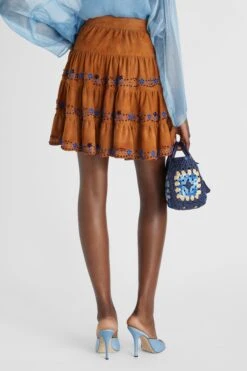 ERMANNO SCERVINO Knee-length Flared Skirt In Suede With Handmade Floral Embroidery -Angelina Store D462O314ZSU 71137 04