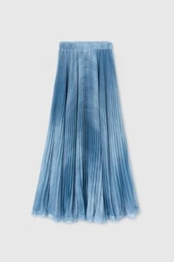 ERMANNO SCERVINO Pleated Denim Print Midi Skirt With Lace Valencienne