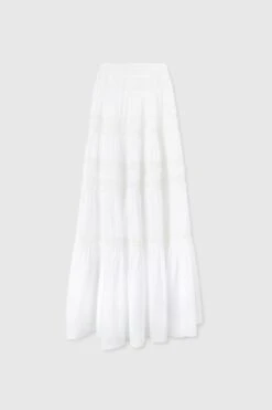 ERMANNO SCERVINO Long Skirt In Cotton Muslin With Flounces And Valencienne Lace Appliques, Jour And Scallop Embroidery