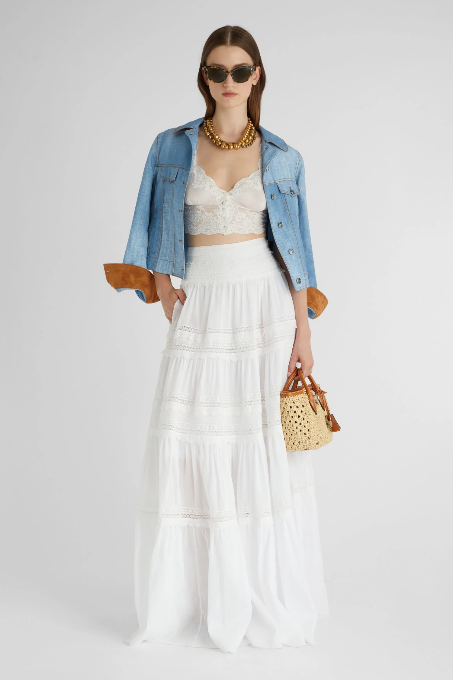 ERMANNO SCERVINO Long Skirt In Cotton Muslin With Flounces And Valencienne Lace Appliques, Jour And Scallop Embroidery 4 ERMANNO SCERVINO Long Skirt In Cotton Muslin With Flounces And Valencienne Lace Appliques, Jour And Scallop Embroidery - Image 2