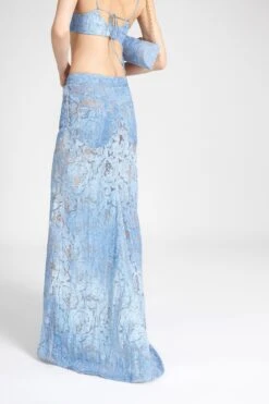 ERMANNO SCERVINO Long Denim Skirt With Devore Floral Motif -Angelina Store D462O714QMV S4217 03 c3f85204 f325 434c 96c8 59e5f9ef219c