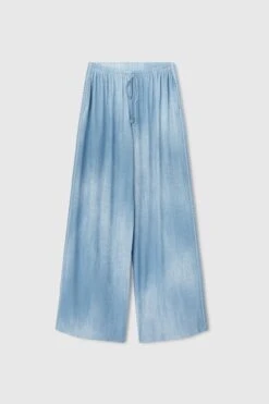 ERMANNO SCERVINO Light Denim Print Marocain Palazzo Trousers With Drawstring