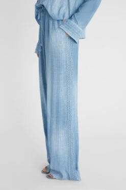 ERMANNO SCERVINO Light Denim Print Marocain Palazzo Trousers With Drawstring -Angelina Store D462P301EMY S4217 03