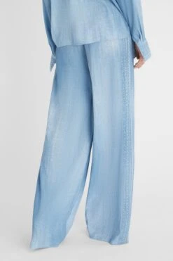 ERMANNO SCERVINO Light Denim Print Marocain Palazzo Trousers With Drawstring -Angelina Store D462P301EMY S4217 04