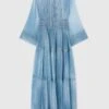 ERMANNO SCERVINO Silk Crepon Long Dress With Tie Dye Shading And Valencienne Lace