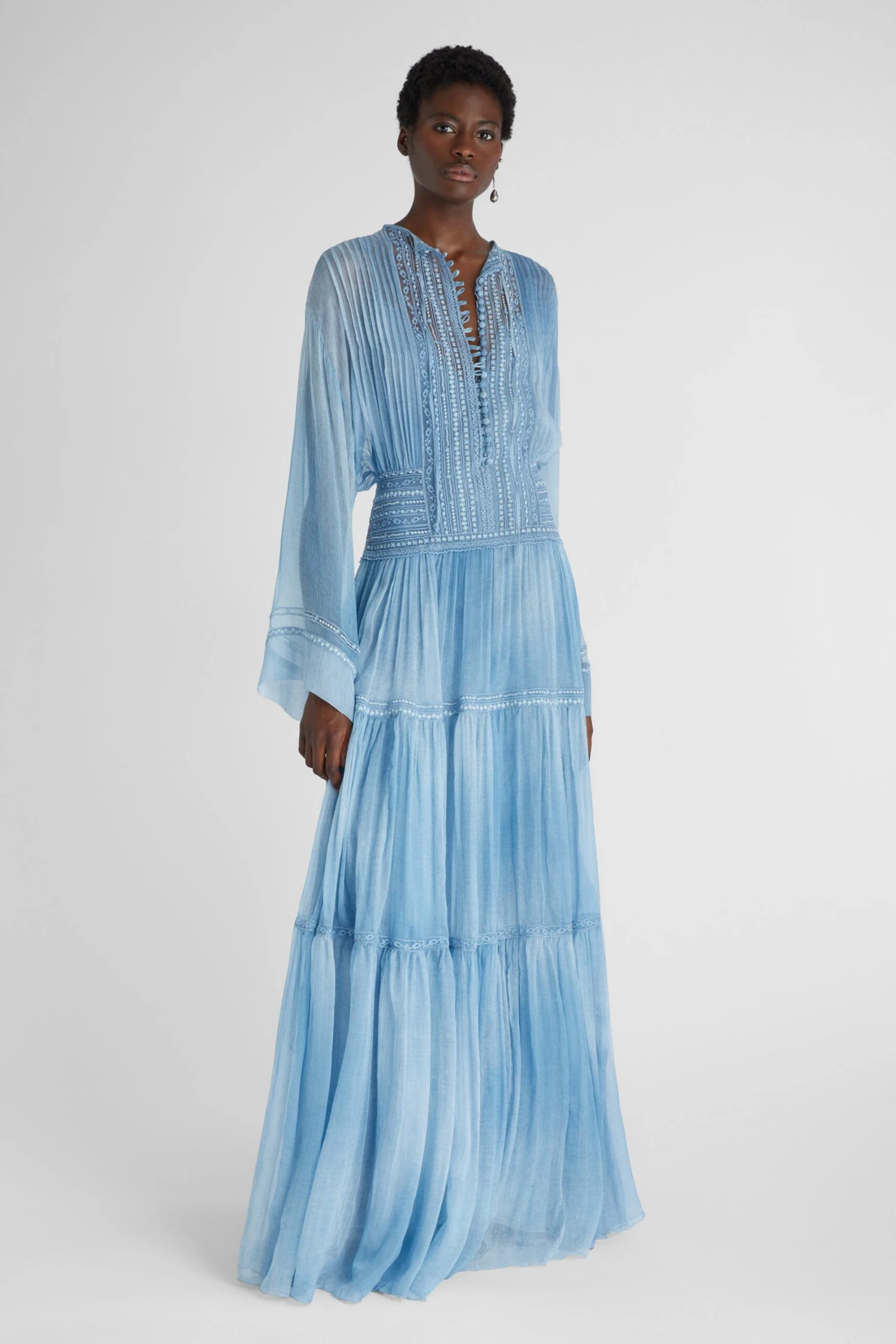 ERMANNO SCERVINO Silk Crepon Long Dress With Tie Dye Shading And Valencienne Lace 4 ERMANNO SCERVINO Silk Crepon Long Dress With Tie Dye Shading And Valencienne Lace - Image 2