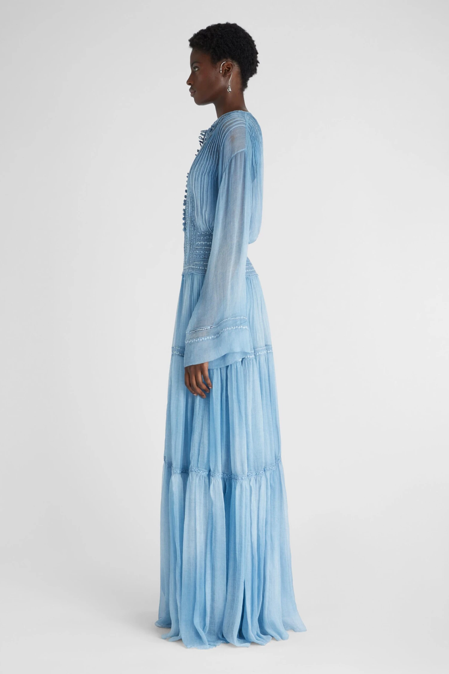 ERMANNO SCERVINO Silk Crepon Long Dress With Tie Dye Shading And Valencienne Lace 5 ERMANNO SCERVINO Silk Crepon Long Dress With Tie Dye Shading And Valencienne Lace - Image 3