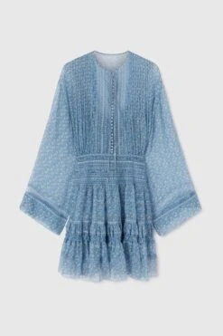 ERMANNO SCERVINO Short Silk Crepon Dress With Micro Flower Print And Valencienne Lace