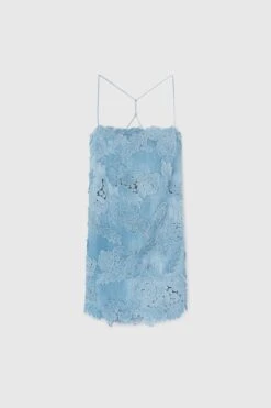 ERMANNO SCERVINO A-line Dress With Fine Shoulder Straps In Light Denim Print With Handmade And Hand-applied Denim Lace Details