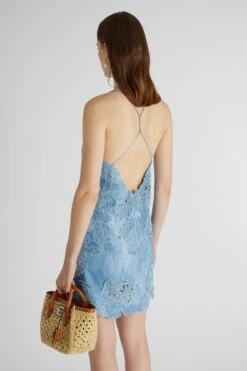 ERMANNO SCERVINO A-line Dress With Fine Shoulder Straps In Light Denim Print With Handmade And Hand-applied Denim Lace Details -Angelina Store D462Q350EMY S4217 04