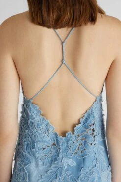 ERMANNO SCERVINO A-line Dress With Fine Shoulder Straps In Light Denim Print With Handmade And Hand-applied Denim Lace Details -Angelina Store D462Q350EMY S4217 06