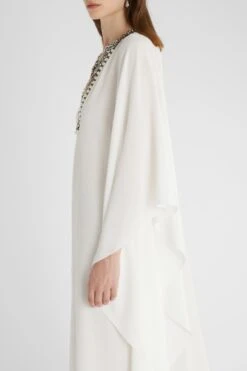 ERMANNO SCERVINO Long Pure Silk Kaftan With Neckline Embellished With Crystal And Pearl Appliques -Angelina Store D462Q361APFKE 10602 03