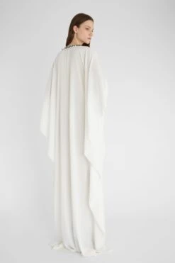 ERMANNO SCERVINO Long Pure Silk Kaftan With Neckline Embellished With Crystal And Pearl Appliques -Angelina Store D462Q361APFKE 10602 05