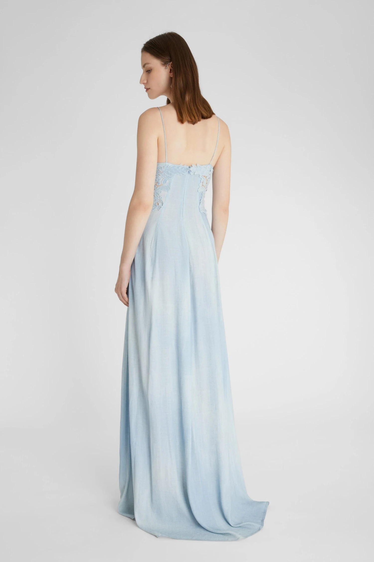 ERMANNO SCERVINO Light Denim Print Long Lingerie Dress With Fine Straps And Lace Appliques 6 ERMANNO SCERVINO Light Denim Print Long Lingerie Dress With Fine Straps And Lace Appliques - Image 4