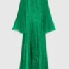 ERMANNO SCERVINO Long Pure Silk Pleated Kaftan With Handmade Lace Appliques And Buttoned Neckline -Angelina Store D462Q391QEL 75923 01