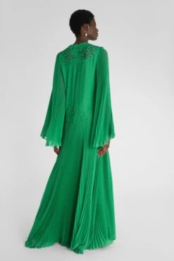 ERMANNO SCERVINO Long Pure Silk Pleated Kaftan With Handmade Lace Appliques And Buttoned Neckline -Angelina Store D462Q391QEL 75923 03