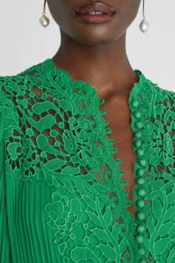 ERMANNO SCERVINO Long Pure Silk Pleated Kaftan With Handmade Lace Appliques And Buttoned Neckline -Angelina Store D462Q391QEL 75923 04