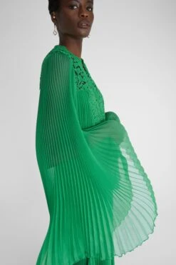 ERMANNO SCERVINO Long Pure Silk Pleated Kaftan With Handmade Lace Appliques And Buttoned Neckline -Angelina Store D462Q391QEL 75923 06