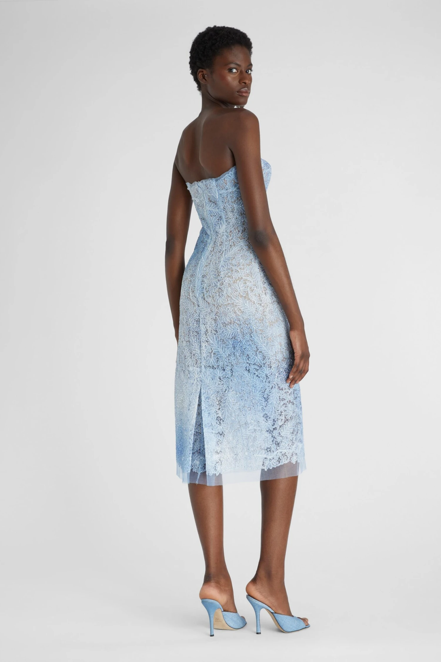 ERMANNO SCERVINO Light Denim Print Lace Bustier Dress With Tone-on-tone Crystal Appliques 7 ERMANNO SCERVINO Light Denim Print Lace Bustier Dress With Tone-on-tone Crystal Appliques - Image 5