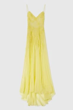 ERMANNO SCERVINO Silk Chiffon Long Dress With Handmade Floral Embroidery