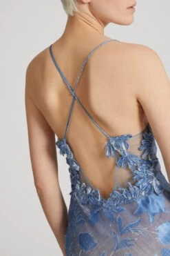 ERMANNO SCERVINO Denim Print Devore Long Dress With Handmade Floral Embroidery -Angelina Store D462Q726FDYSH S4217 04