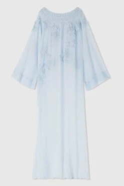 ERMANNO SCERVINO Long Pure Silk Kaftan With Handmade Three-dimensional Floral Embroidery