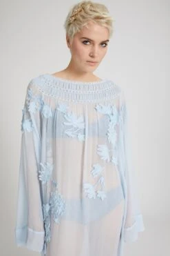 ERMANNO SCERVINO Long Pure Silk Kaftan With Handmade Three-dimensional Floral Embroidery -Angelina Store D462Q730CSQYE 34200 05