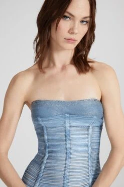 ERMANNO SCERVINO Silk Midi Bustier Dress With Crystals In Soutache Technique -Angelina Store D462Q736FDCTZGI S4217 03