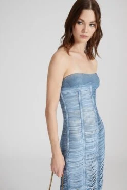 ERMANNO SCERVINO Silk Midi Bustier Dress With Crystals In Soutache Technique -Angelina Store D462Q736FDCTZGI S4217 04