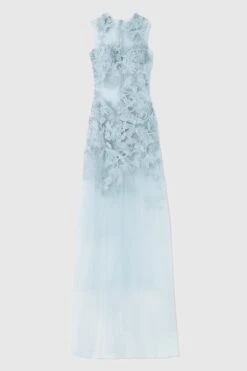 ERMANNO SCERVINO Long Toulle Dress With Handmade Degrade Floral Embroidery