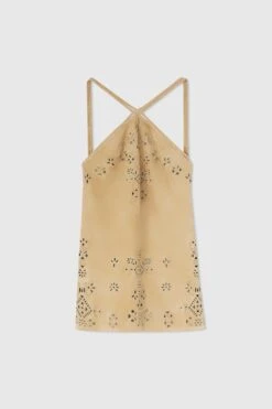 ERMANNO SCERVINO Short Flared Suede Dress With American Neckline And Geometric Cut-out Made And Finished By Hand
