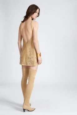ERMANNO SCERVINO Short Flared Suede Dress With American Neckline And Geometric Cut-out Made And Finished By Hand -Angelina Store D462Q749EOQ W4603 04 bd2a2e38 514f 41cb b887 dbd66f085962