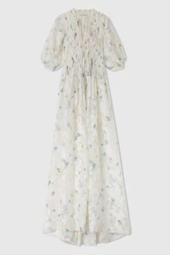 ERMANNO SCERVINO Soft Silk Blend Long Dress With Devore Technique And Micro Flower Print