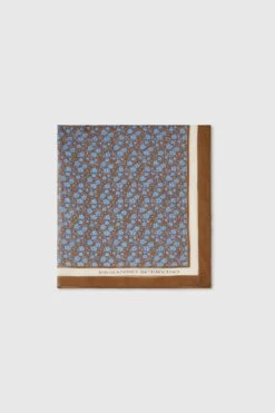 ERMANNO SCERVINO Pure Silk Scarf With A Micro Blue Flower Print On A Brown Background