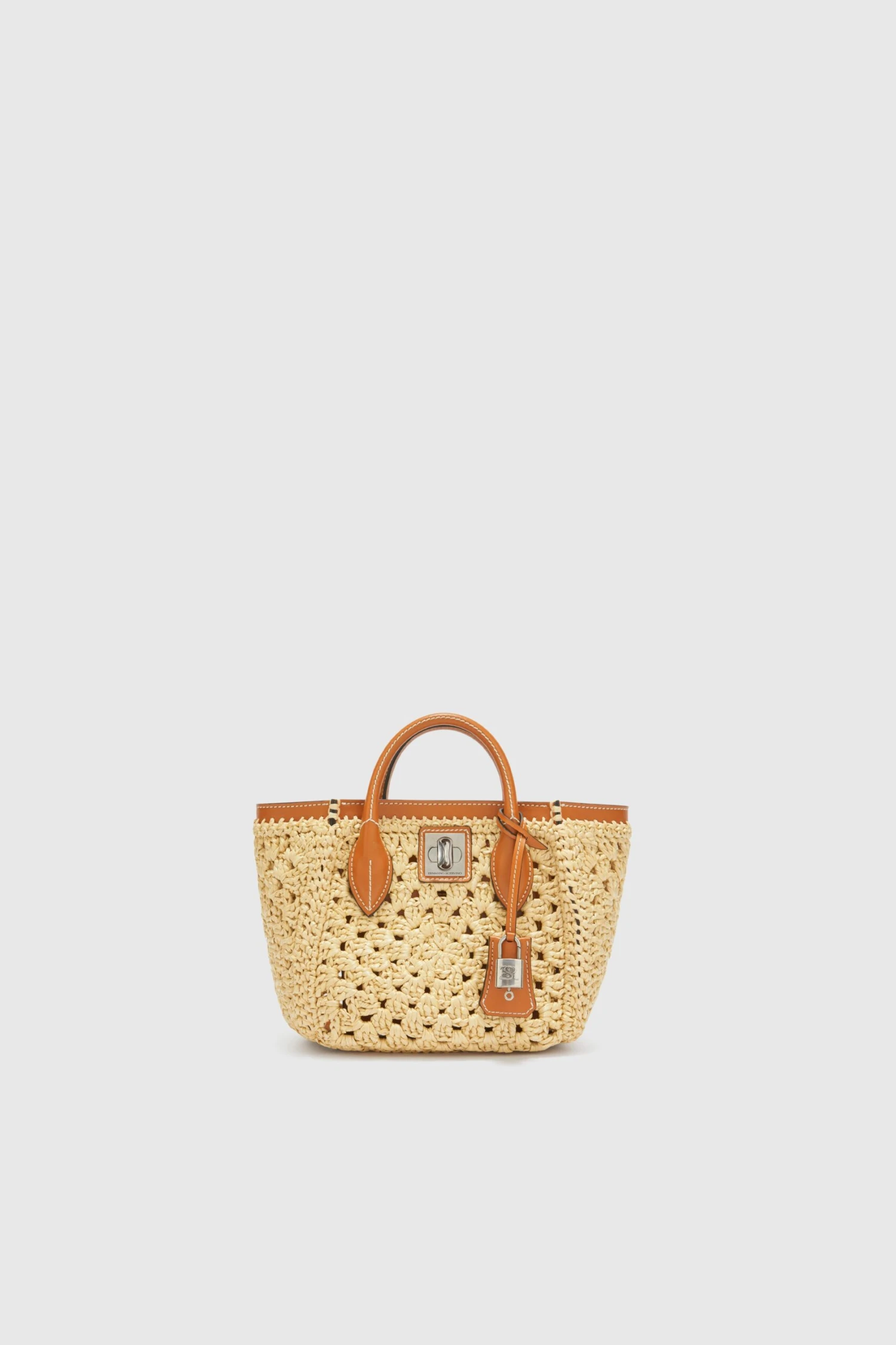 ERMANNO SCERVINO Mini Shopping Bag In Natural Rafia With Hand-made Crochet Weave 3 ERMANNO SCERVINO Mini Shopping Bag In Natural Rafia With Hand-made Crochet Weave