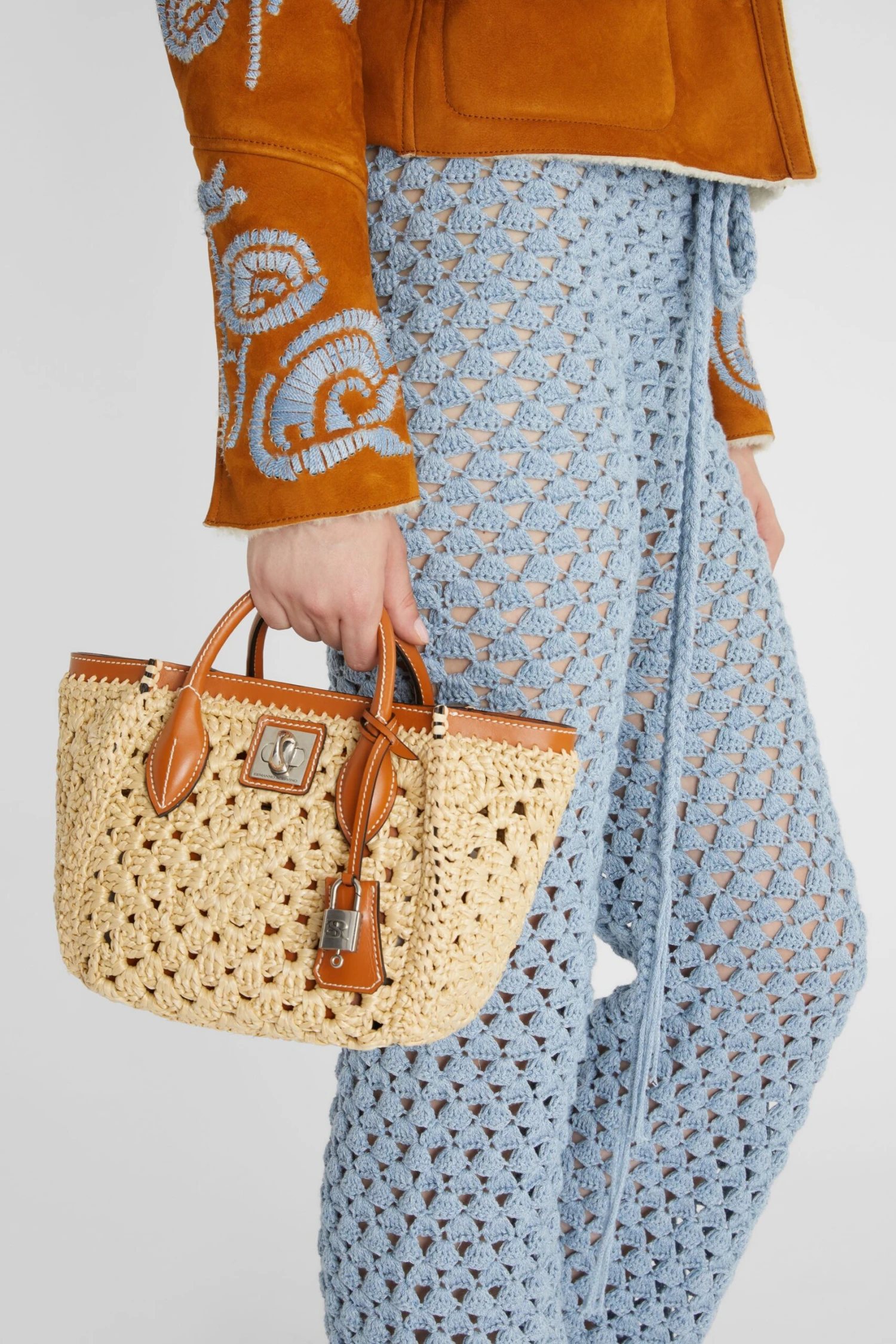 ERMANNO SCERVINO Mini Shopping Bag In Natural Rafia With Hand-made Crochet Weave 4 ERMANNO SCERVINO Mini Shopping Bag In Natural Rafia With Hand-made Crochet Weave - Image 2